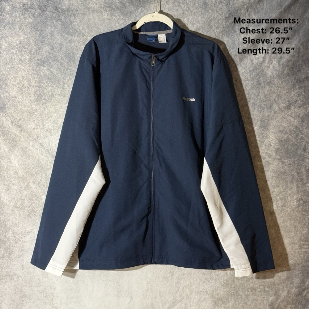 Reebok Men's XL Navy White Track Jacket Full Zip Lightweight Windbreaker Sport